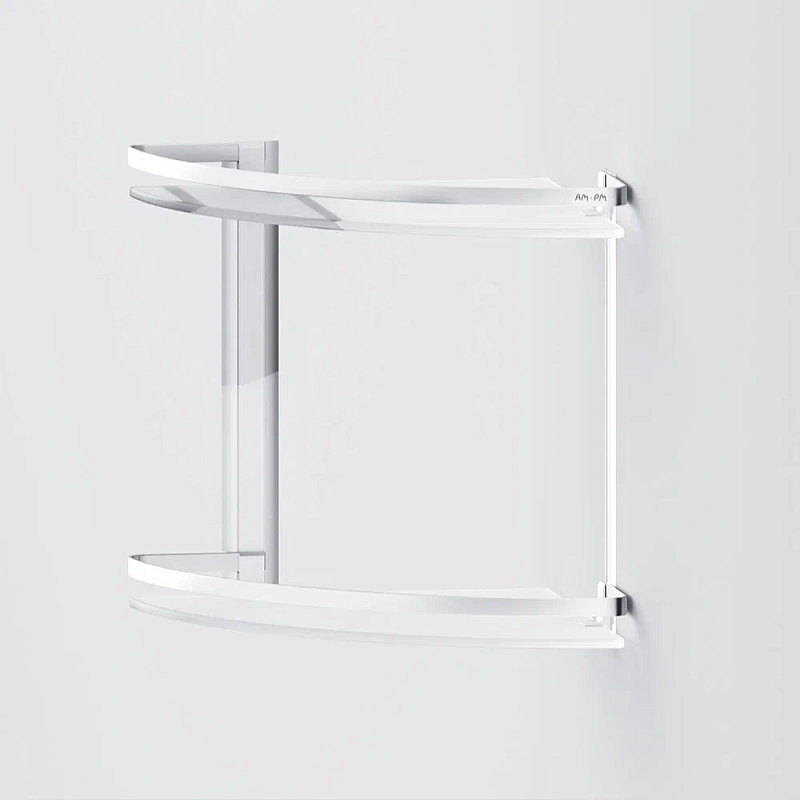 Полка в ванную угловая AM.PM Sense L A7456200 двухъярусная, серебристый металл, стекло