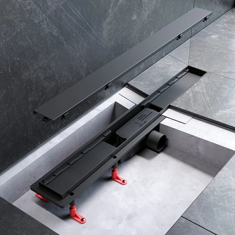 Душевой трап (лоток) 70 AM.PM PrimeFlow W02SC-U11-070-04BM комбинированный затвор с черной матовой решеткой под плитку