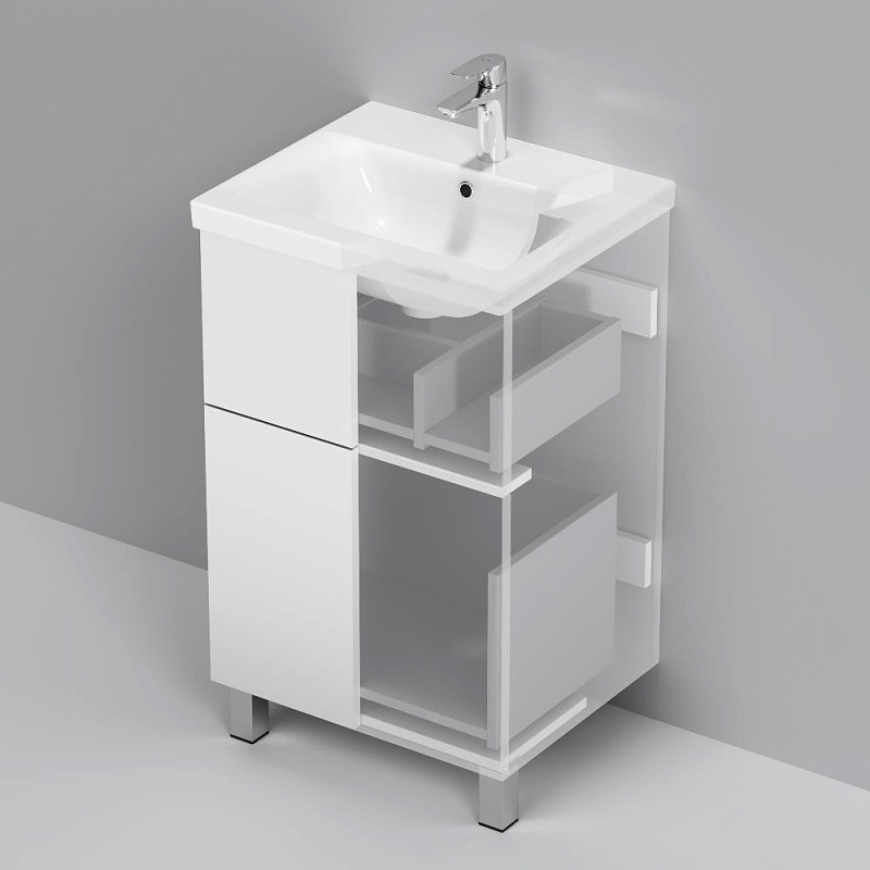 Тумба с раковиной 50 AM.PM Gem M90-FSX0502WG-WCC0502WG напольная на ножках, белый глянец