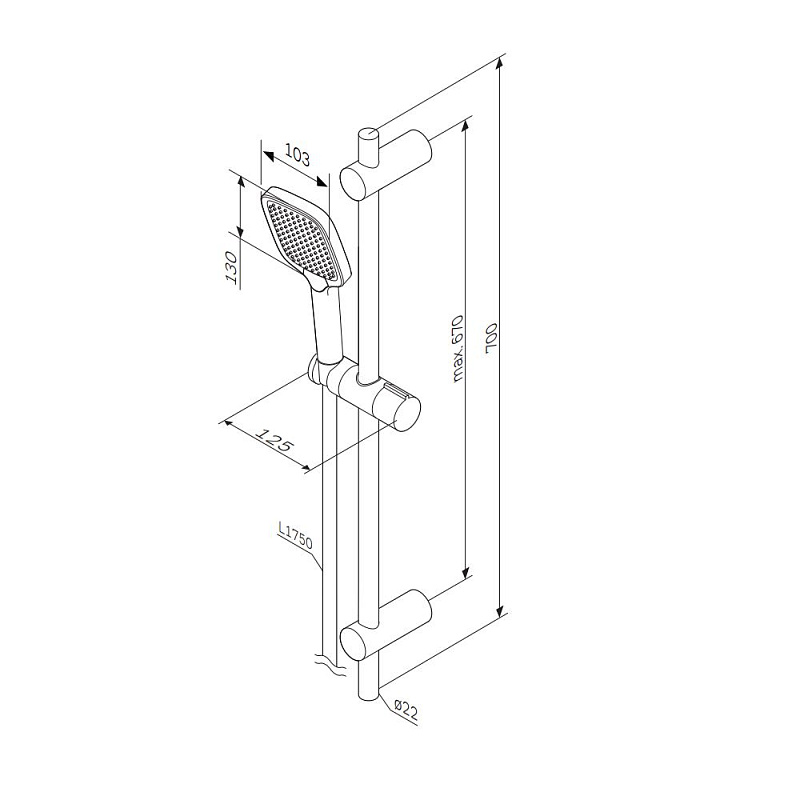 Душевой гарнитур AM.PM Func F018F000 штанга, шланг, лейка 3 режима, хром