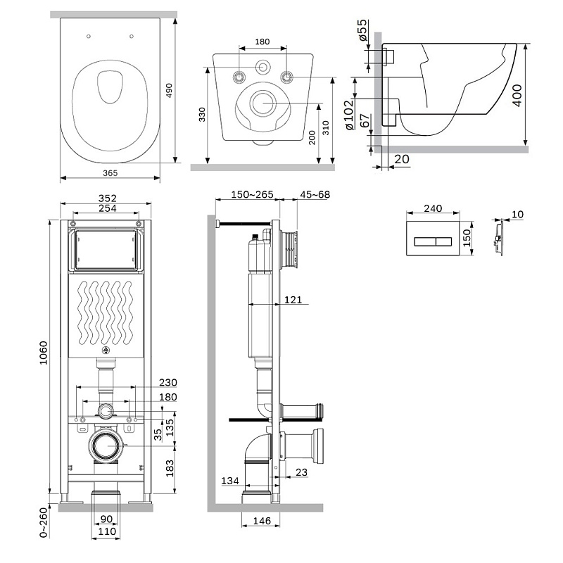 Унитаз подвесной с инсталляцией AM.PM Libre IS110351.601900 сиденьем микролифт, черной механ. клавишей