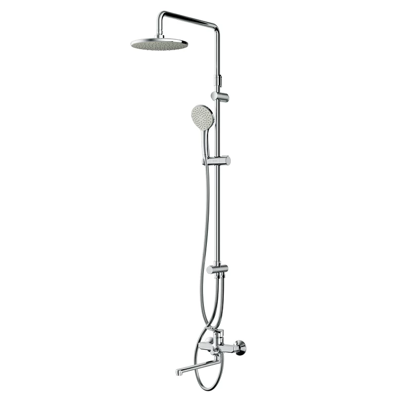 Душевая система AM.PM X-Joy F40885A94 стойка с тропическим душем, хром + смеситель для ванны с длинным изливом, хром