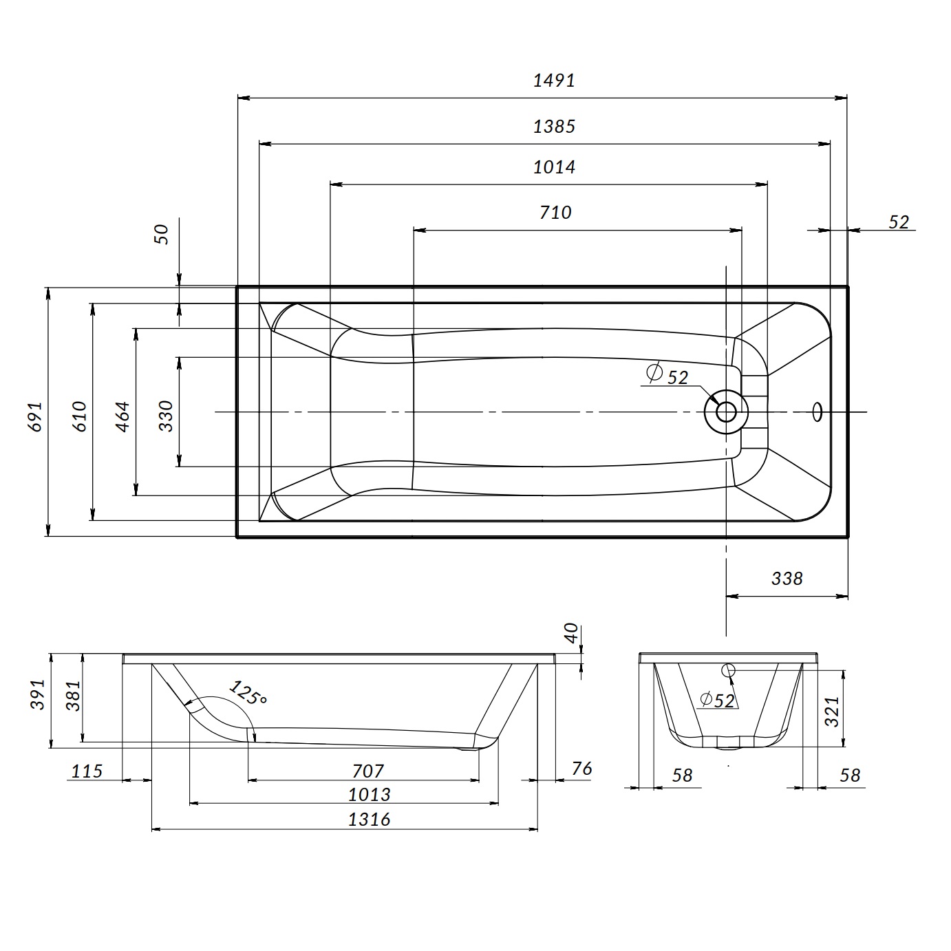 Ванна акриловая 150х70 см Gem W90A-150-070W-A1, Белый