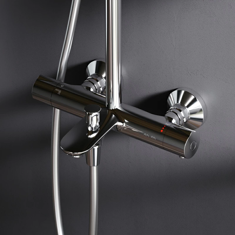 Душевая система AM.PM Like F0780564 стойка с тропическим душем, термостатом, смесителем, изливом, хром