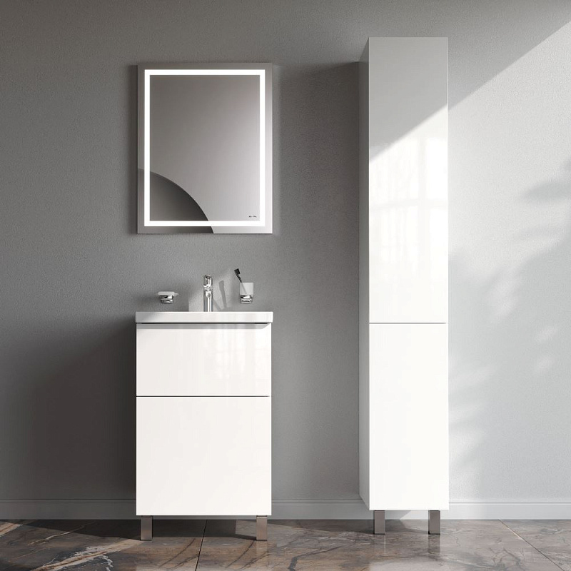 Тумба с раковиной 50 AM.PM Gem M90-FSX0502WG-WCC0502WG напольная на ножках, белый глянец