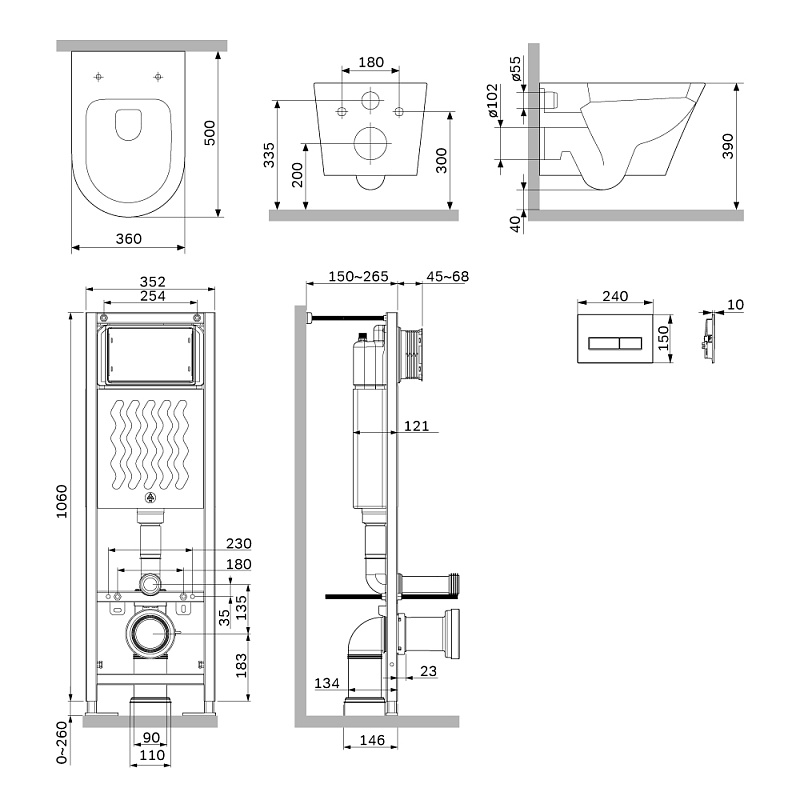 Унитаз подвесной безободковый с инсталляцией AM.PM X-Joy IS110351.851900 сиденьем микролифт, механ. клавишей хром
