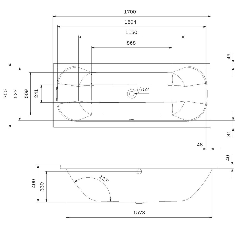 Ванна акриловая 170x75 см Above W9XA-170-075W-A, Белый