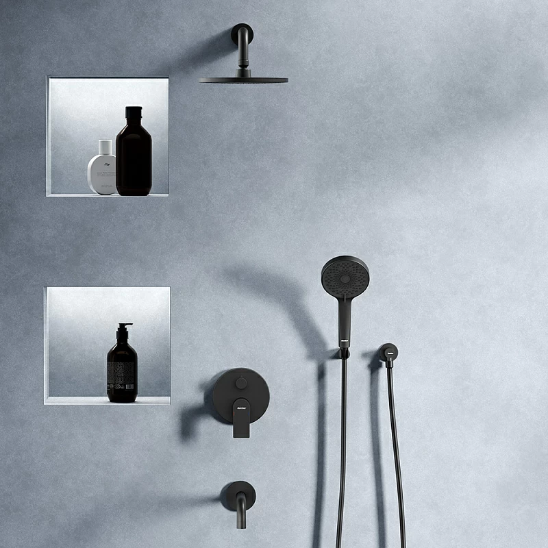 Встраиваемая душевая система Damixa Apollo 947510300 черная: тропический верхний душ, ручной душ, излив