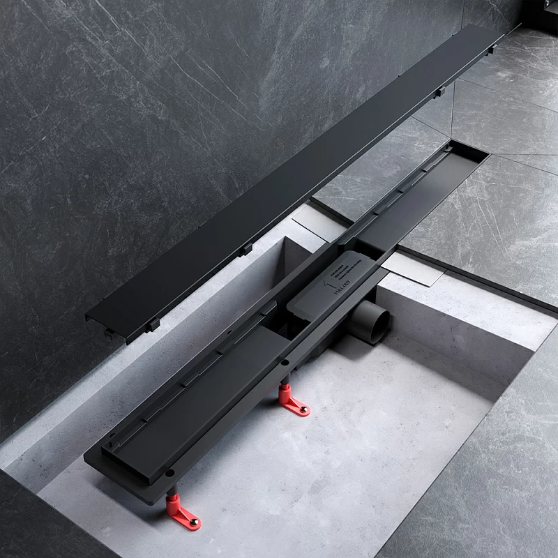 Душевой трап (лоток) 80 AM.PM PrimeFlow W02SC-U11-080-04BM комбинированный затвор с черной матовой решеткой под плитку