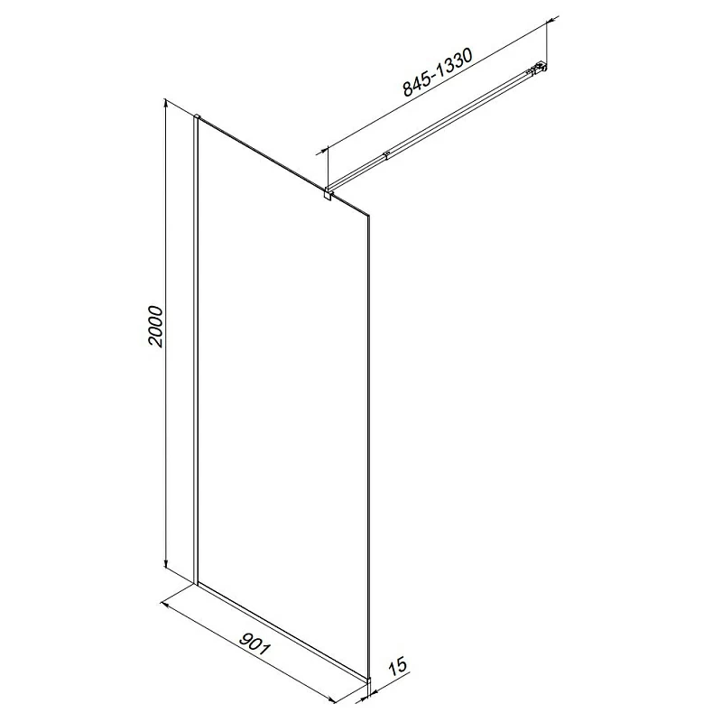 Душевая перегородка 90x200 AM.PM Func W84WI-90-F1-MTE прозрачное стекло, профиль хром
