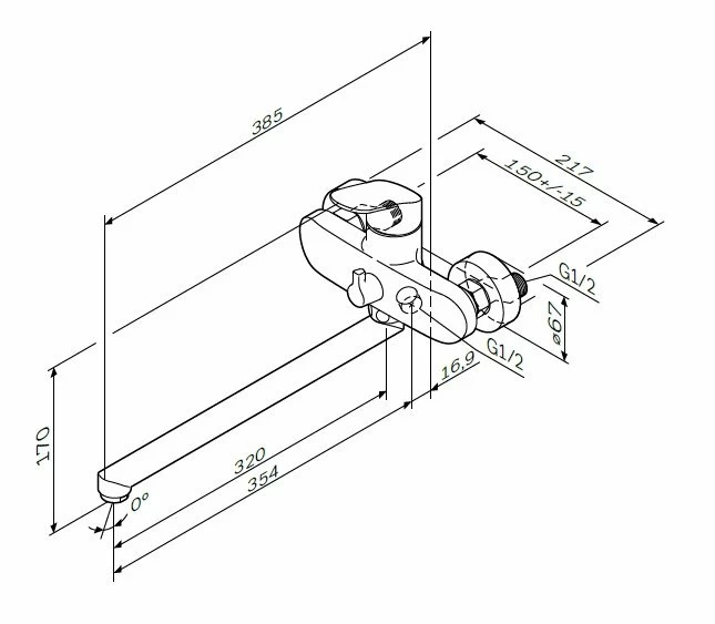Смеситель для ванны и душа AM.PM Like F8090016 длинный излив, хром