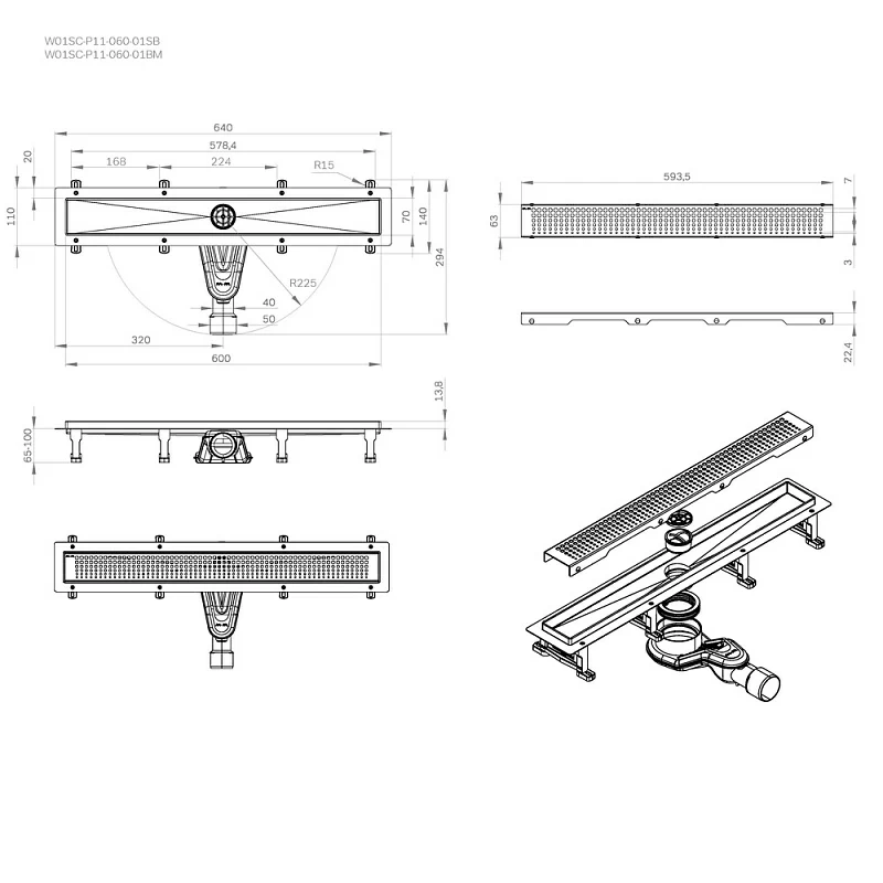 Душевой трап (лоток) 60 AM.PM MasterFlow W01SC-P11-060-01SB комбинированный затвор со стальной матовой решеткой
