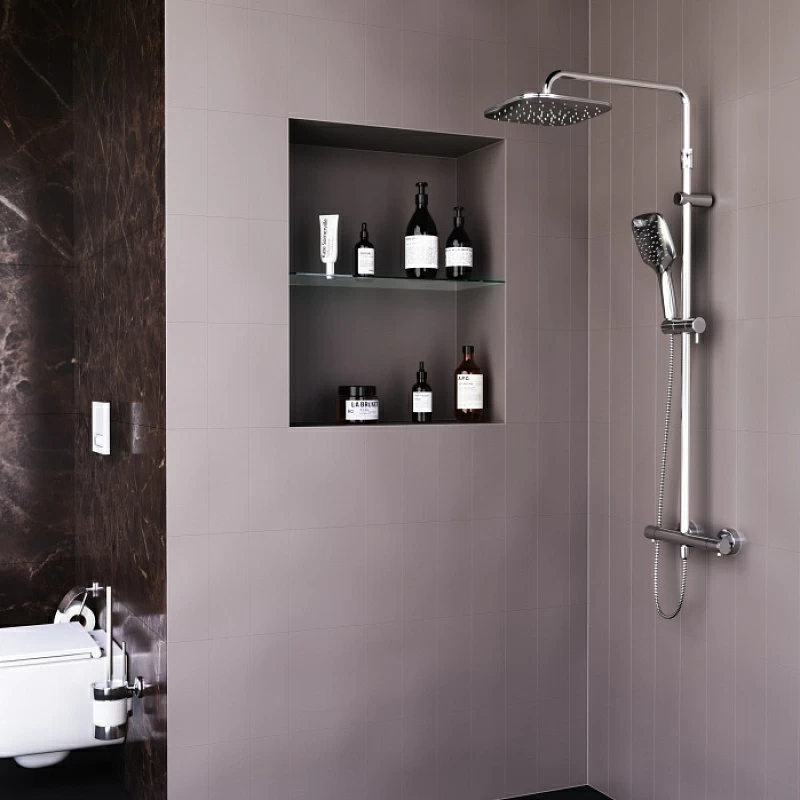 Душевая система Damixa Option DX218092000 стойка с тропическим душем, термостатом, смесителем, хром