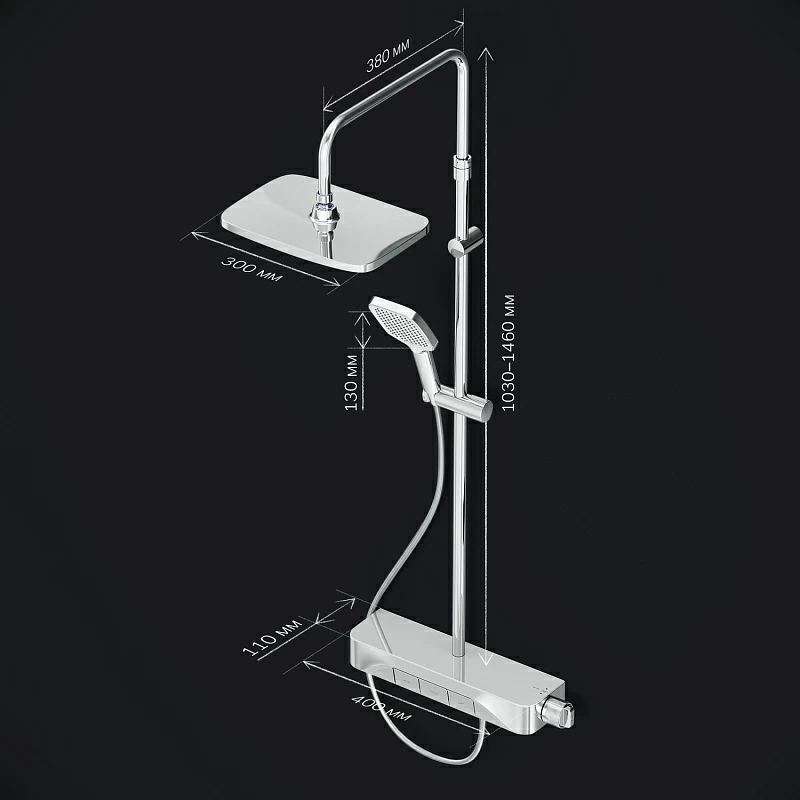 Душевая система AM.PM Func F078F200 стойка с тропическим душем, термостатом, смесителем, хром