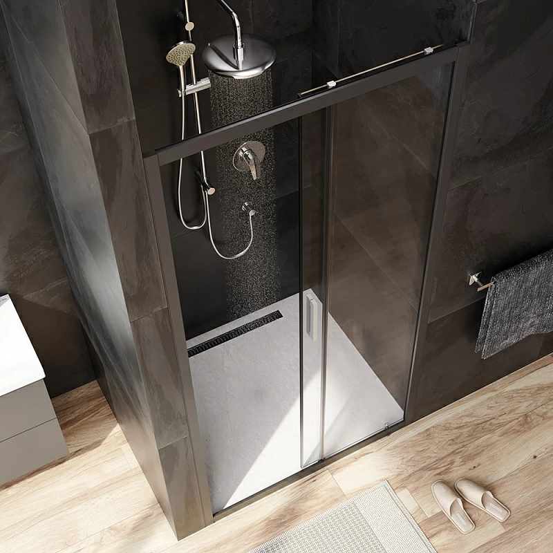 Душевая перегородка с дверью 100x195 AM.PM Gem W90G-100-1-195BT прозрачное стекло, профиль черный матовый