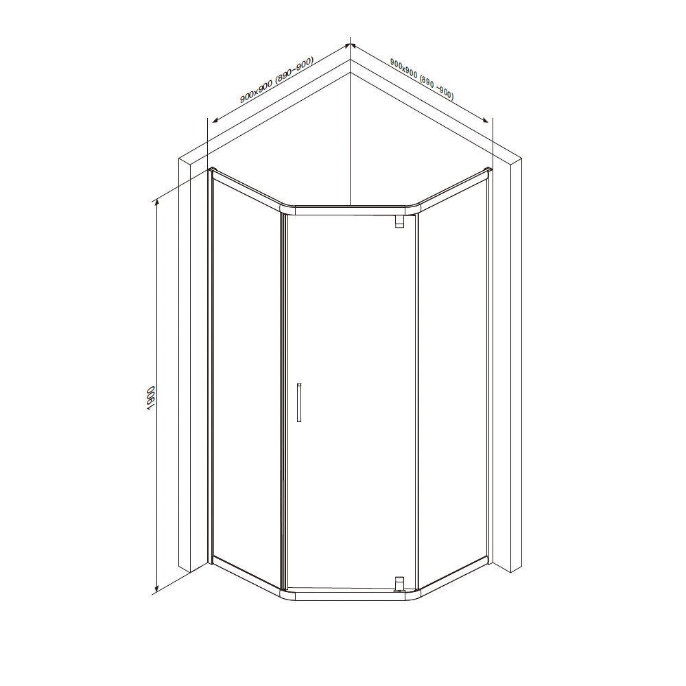 Душевое ограждение 90x90 см, без поддона Gem W90G-405-090MT, Хром, прозрачное