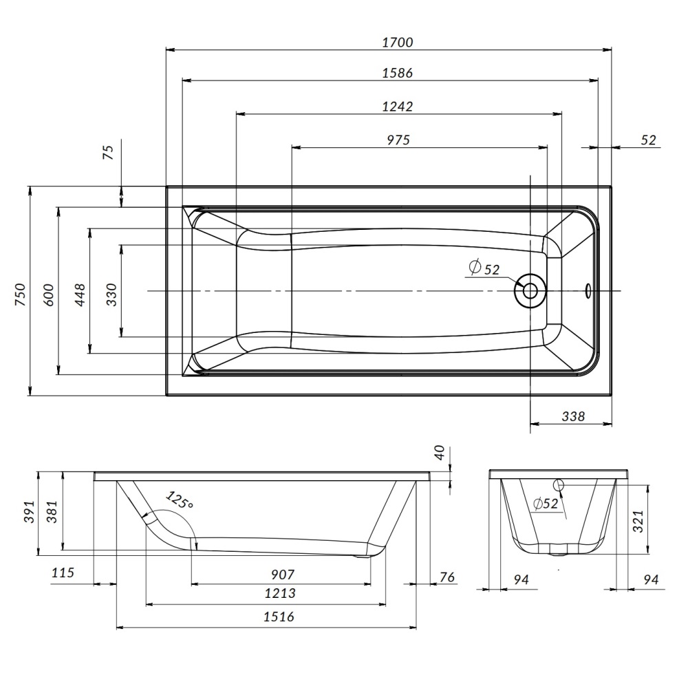 Ванна Gem W90A-170-075W-A, Белый