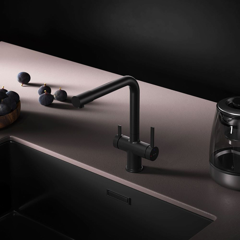 Смеситель для кухни AM.PM Func F8F05722 высокий с L-изливом с каналом для питьевой воды, черный