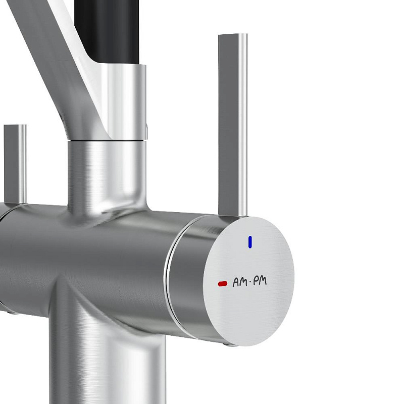 Смеситель для кухни AM.PM Func F8F07812 высокий, сатин с каналом для питьевой воды и гибким черным изливом