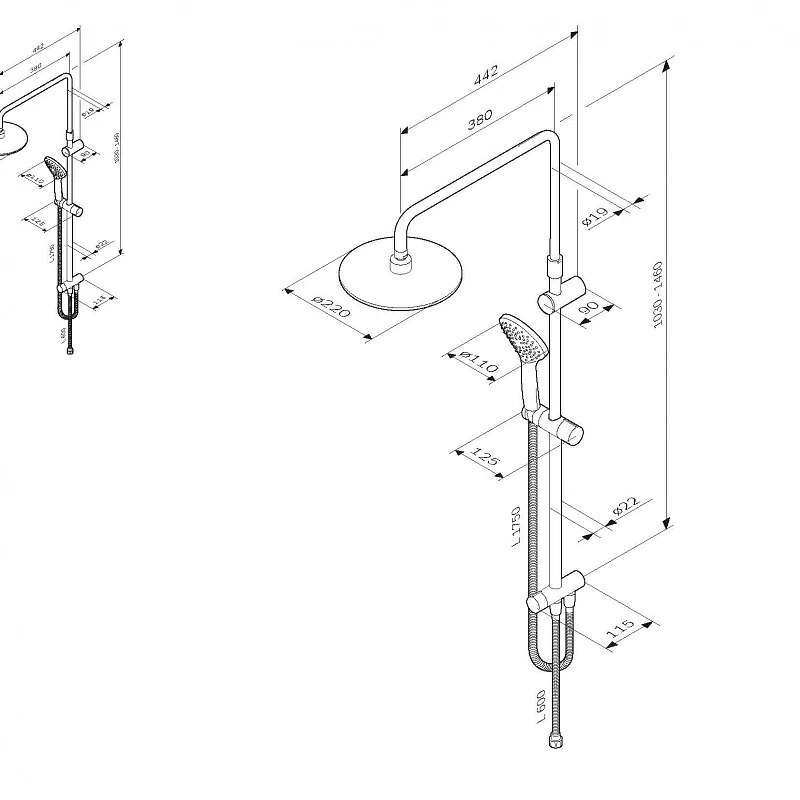 Душевая система AM.PM Gem F0790000 стойка с тропическим душем, хром