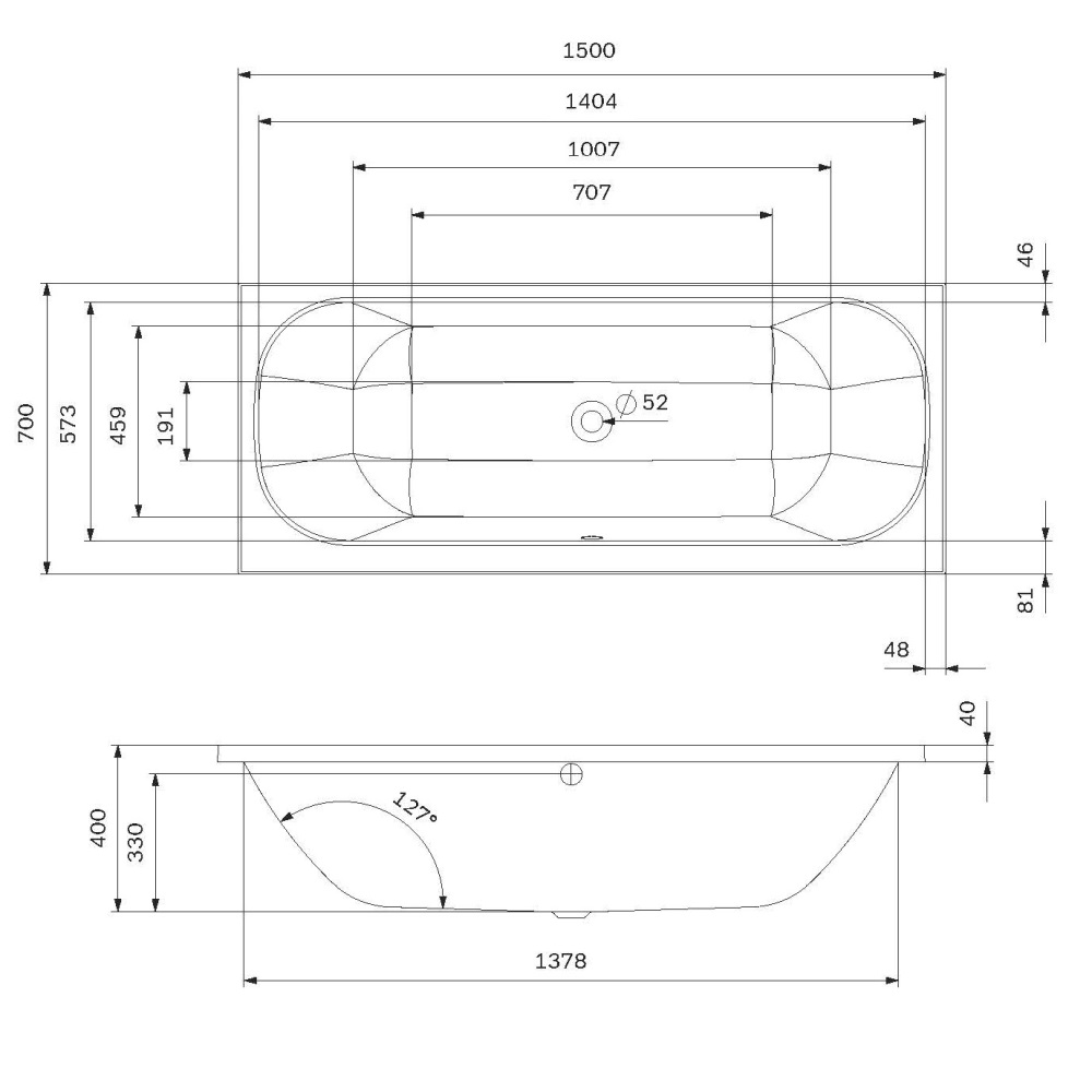 Ванна акриловая 150x70 см Above W9XA-150-070W-A, Белый