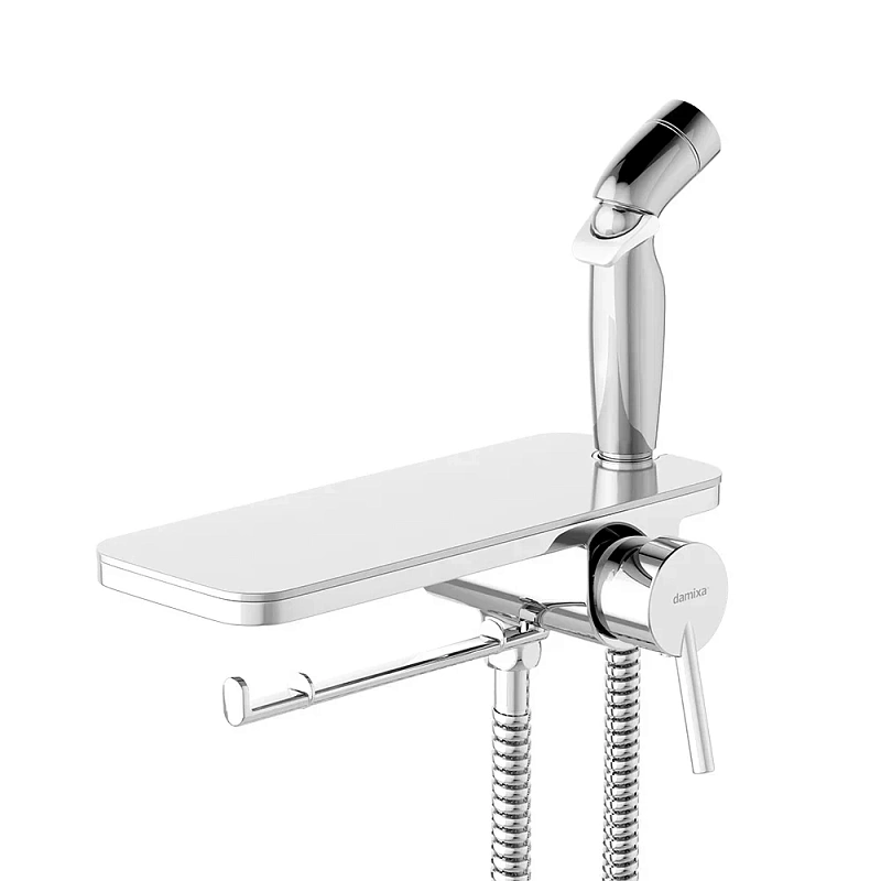 Гигиенический душ со смесителем Damixa Jupiter 773500001 хром встраиваемый, полка, шланг 1200, держатель туалетной бумаги