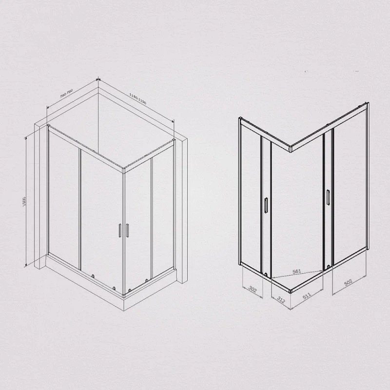 Душевое ограждение без поддона 120х80 AM.PM Gem W90G-404-120280-MT профиль серебристый