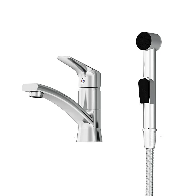 Смеситель для раковины (умывальника) Damixa Jupiter 770230001 с гигиеническим душем, поворотным изливом, хром