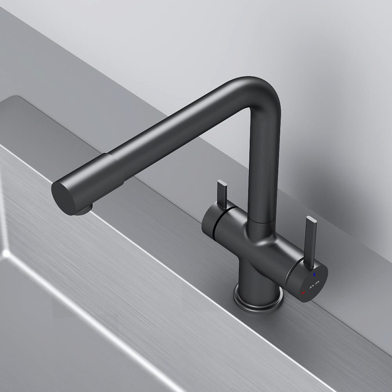 Смеситель для кухни AM.PM Func F8F05722 высокий с L-изливом с каналом для питьевой воды, черный