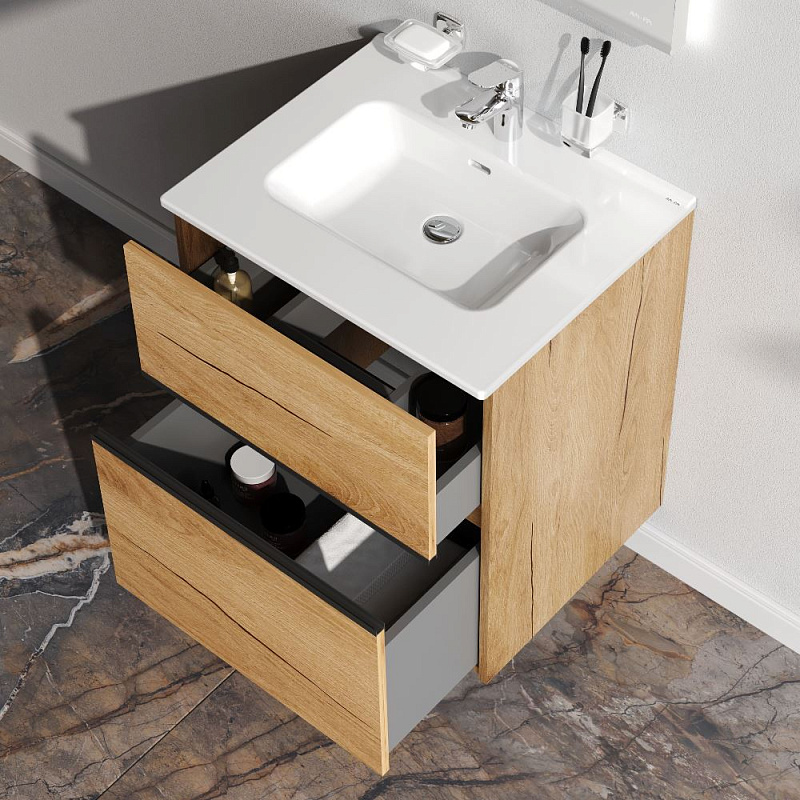 Тумба с раковиной 60 AM.PM Sense M7BFUX0602OF подвесная/напольная на ножках, светлое дерево