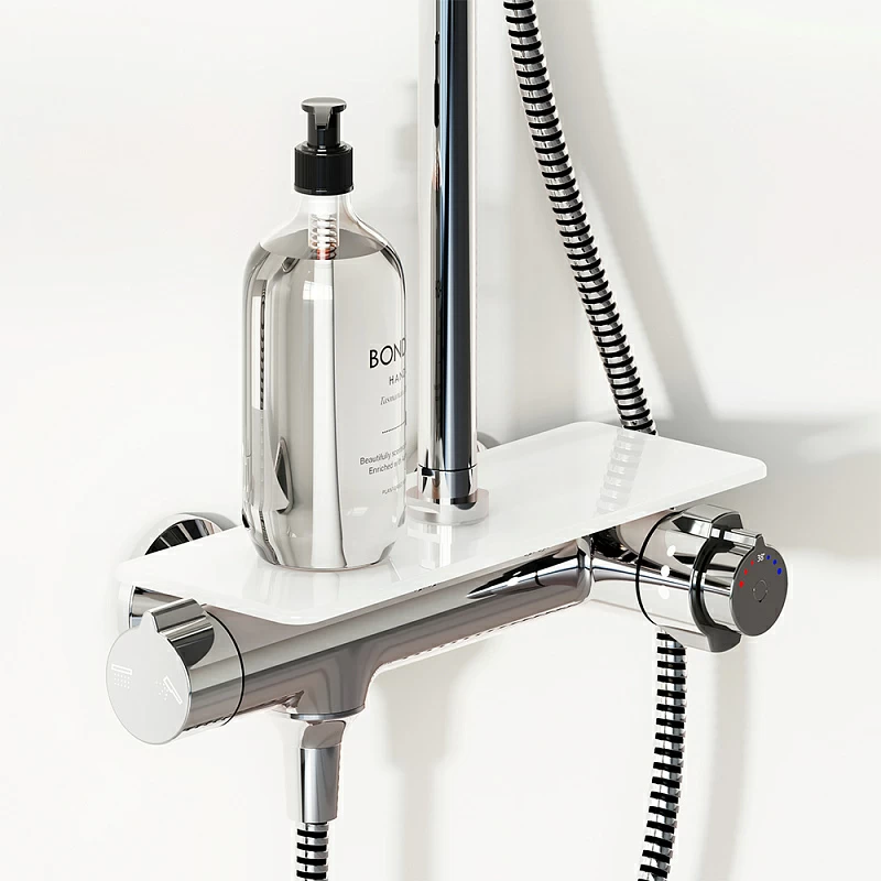 Душевая система Damixa Jupiter 977750000 стойка с тропическим душем, термостатом, смесителем, хром