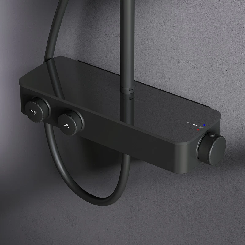 Душевая система AM.PM Inspire 2.0 F0750A422 стойка с тропическим душем, термостатом, смесителем, черная матовая