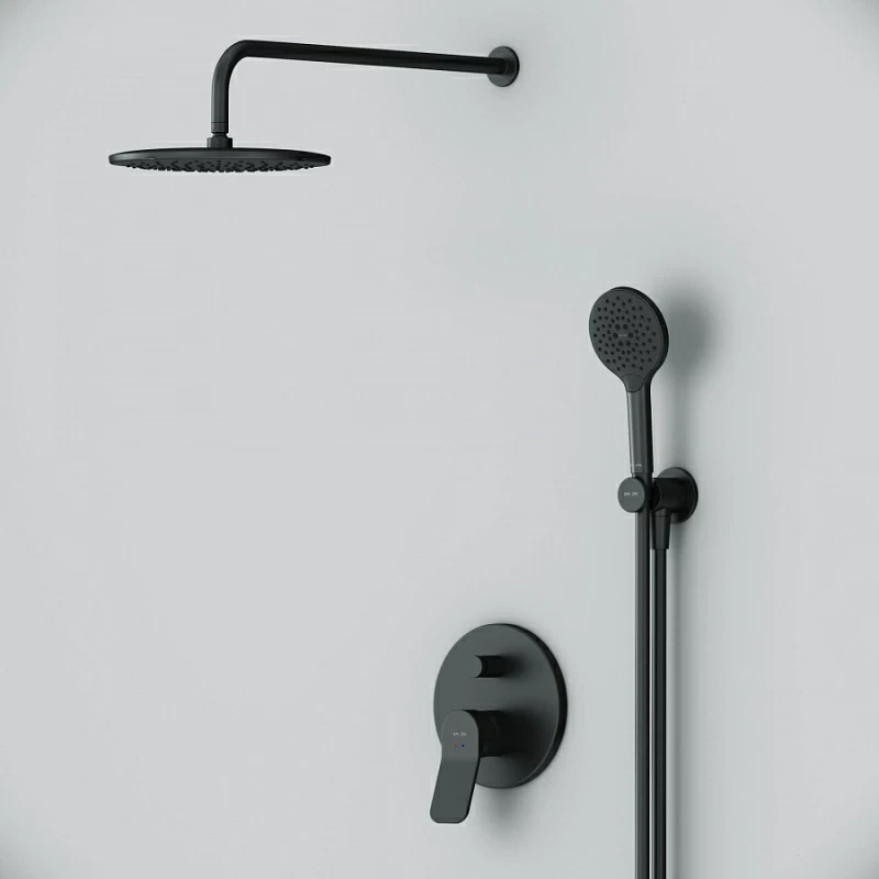 Встраиваемая душевая система AM.PM X-Joy FB85A1RH22 черная: тропический верхний душ, ручной душ