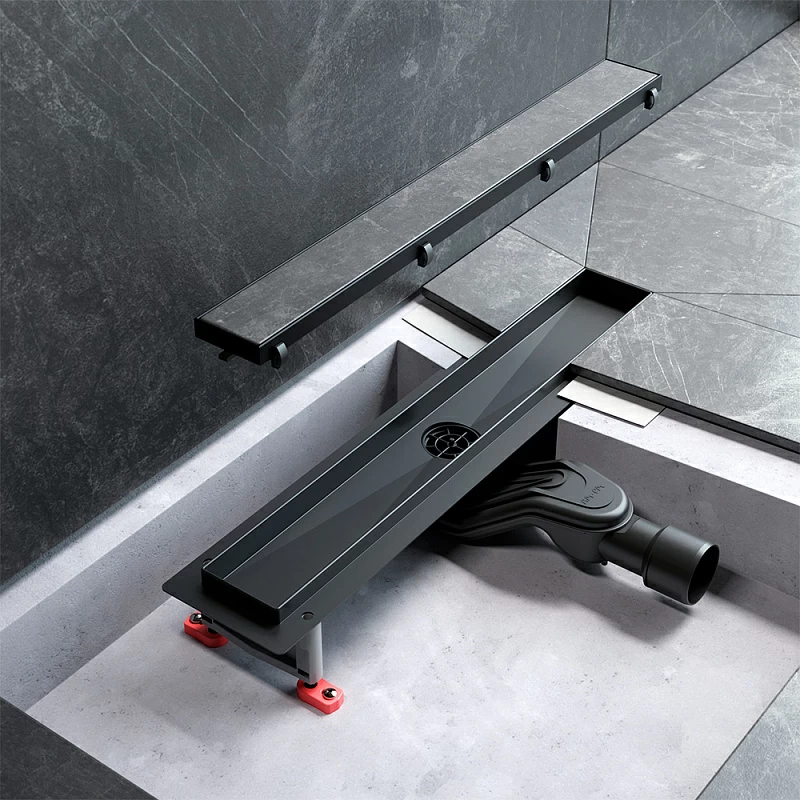 Душевой трап (лоток) 50 AM.PM MasterFlow W01SC-U11-050-04BM комбинированный затвор с черной матовой решеткой под плитку