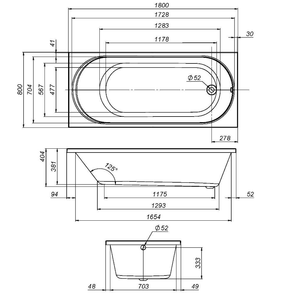 Ванна акриловая 180х80 см X-Joy W94A-180-080W-A, Белый