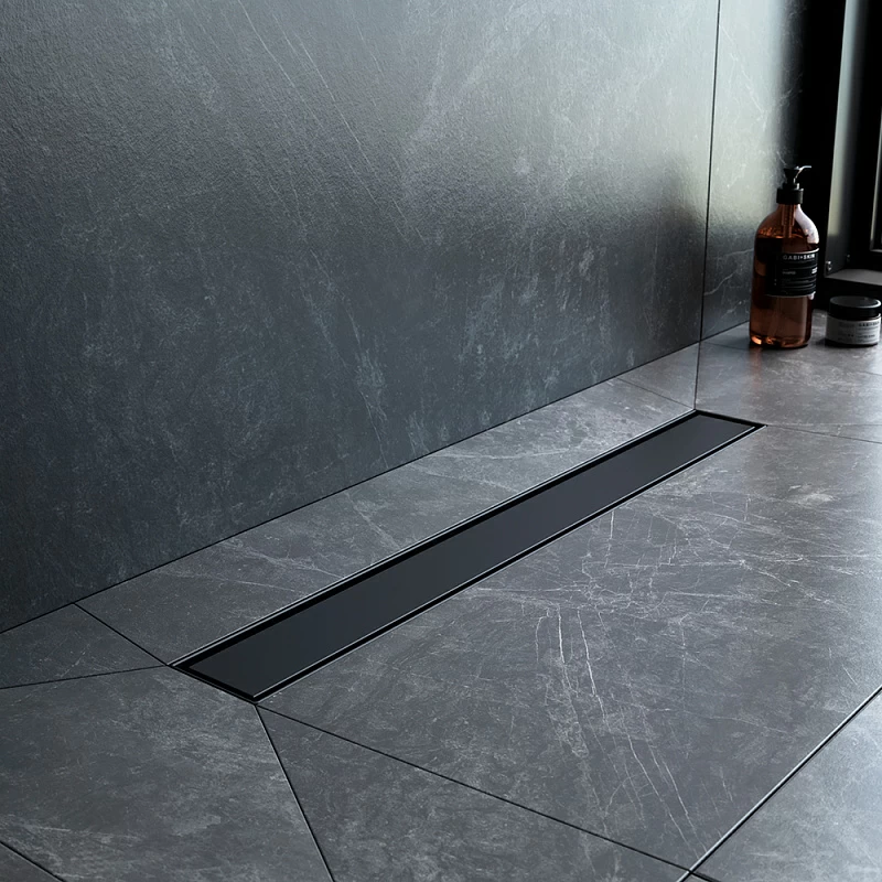 Душевой трап (лоток) 60 AM.PM MasterFlow W01SC-U11-060-04BM комбинированный затвор с черной матовой решеткой под плитку