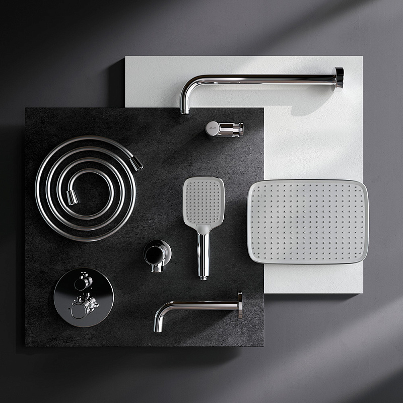 Встраиваемая душевая система AM.PM X-Joy FT85A3RH40 хром: тропический верхний душ, излив с душевой лейкой, термостат