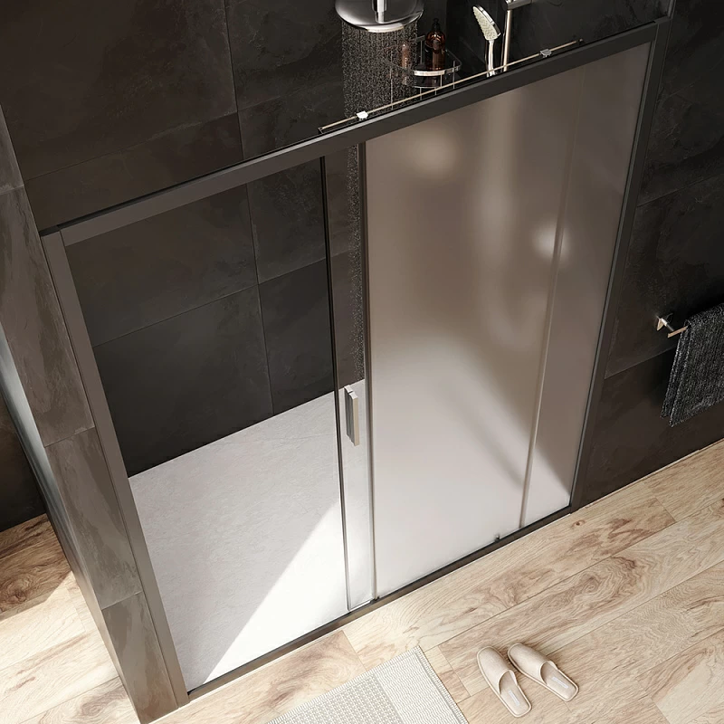 Душевая перегородка с дверью 150x195 AM.PM Gem W90G-150-1-195BM матовое стекло, профиль черный матовый