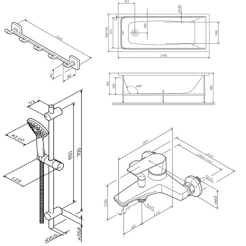 Секция ванны и душа AM.PM Gem WK90EA