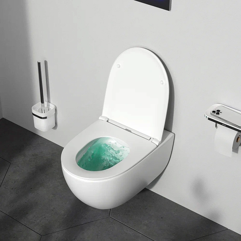 Унитаз подвесной безободковый с инсталляцией AM.PM Awe IS47001.111700 сиденьем микролифт, белой пневм. клавишей