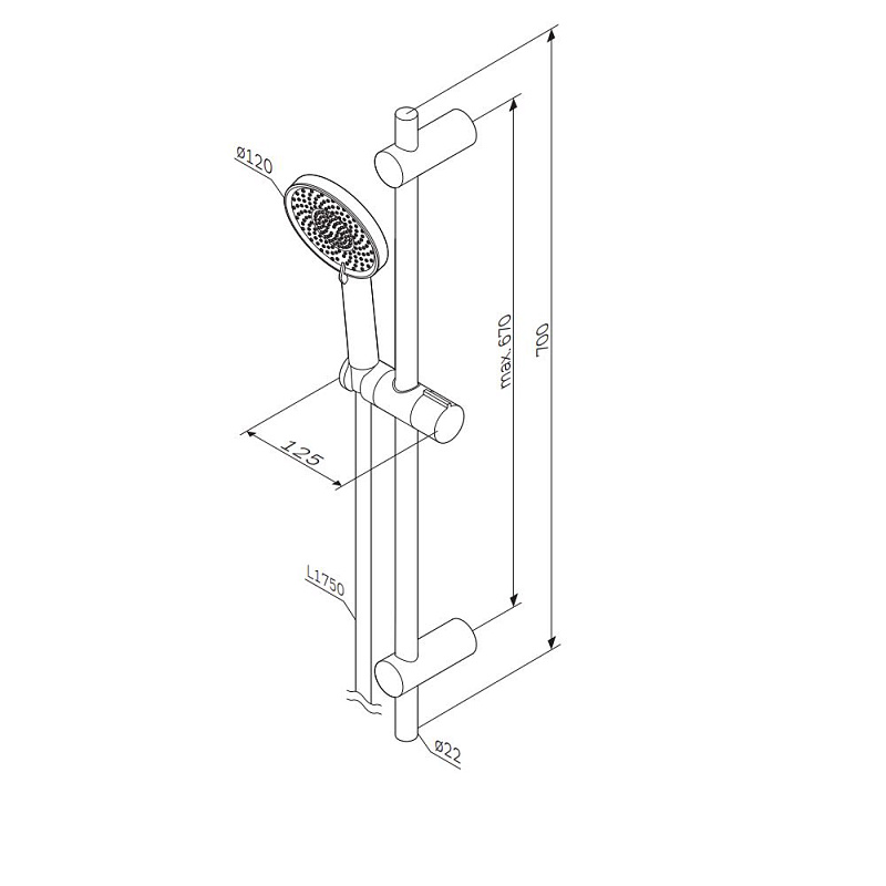 Душевой гарнитур AM.PM X-Joy F0185A022 штанга, шланг, лейка 3 режима, черный