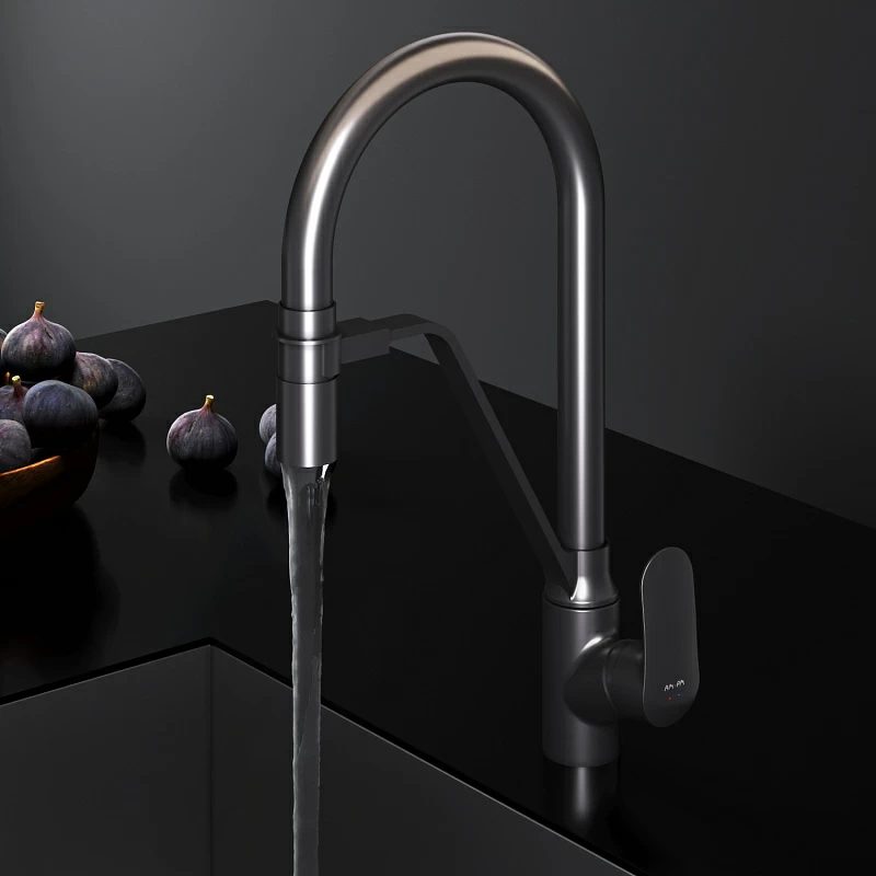 Смеситель для кухни AM.PM Like F8007822 высокий, черный, с гибким изливом и каналом питьевой воды