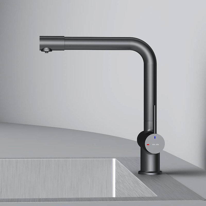 Смеситель для кухни AM.PM Func F8F05722 высокий с L-изливом с каналом для питьевой воды, черный