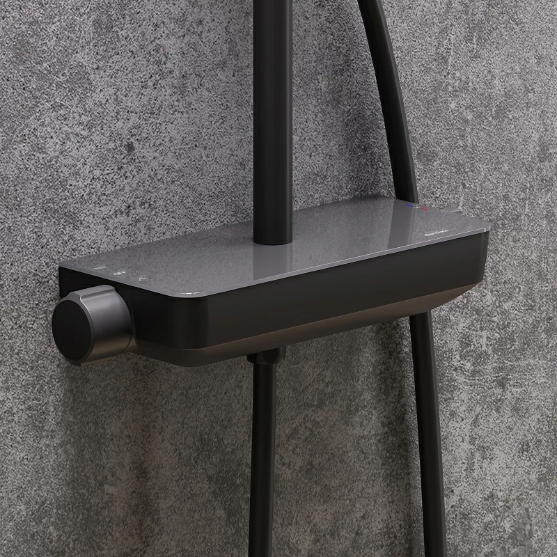 Душевая система Damixa Scandinavian Pure 936750300 стойка с тропическим душем, термостатом, смесителем, черная матовая