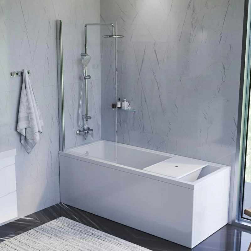 Стеклянная шторка для ванны 80 AM.PM Gem W90BS-D080-140CT поворотная, профиль хром