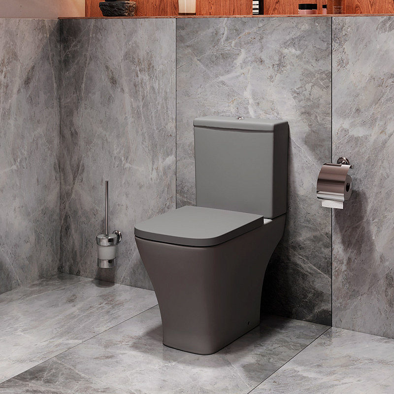 Унитаз-компакт напольный AM.PM Struktura C9S8600GRSC безободковый с сиденьем микролифт, серый матовый