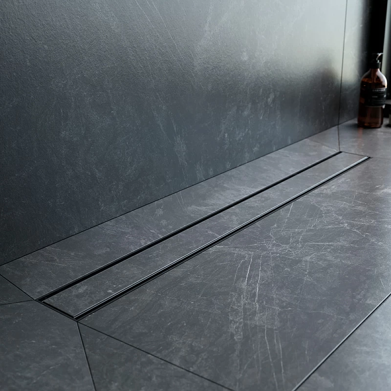 Душевой трап (лоток) 80 AM.PM PrimeFlow W02SC-U11-080-04BM комбинированный затвор с черной матовой решеткой под плитку