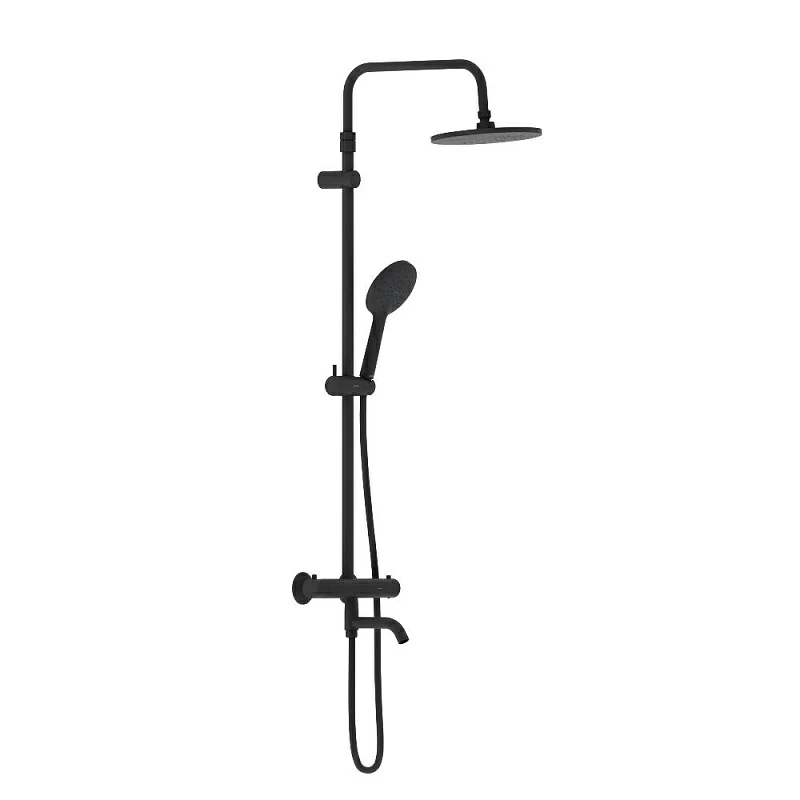 Душевая система Damixa Jupiter 977810300 стойка с тропическим душем, термостатом, смесителем, изливом, черная матовая