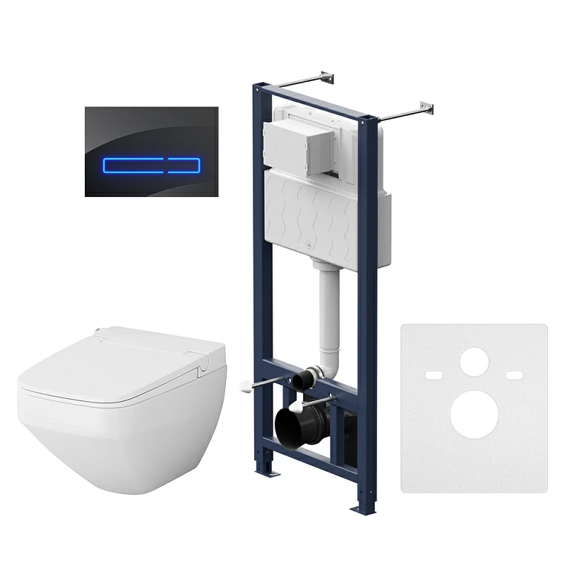 Унитаз-биде подвесной безободковый с инсталляцией AM.PM Inspire 2.0 IS450A38.CCC50A сиденьем микролифт, черной сенс. клавишей