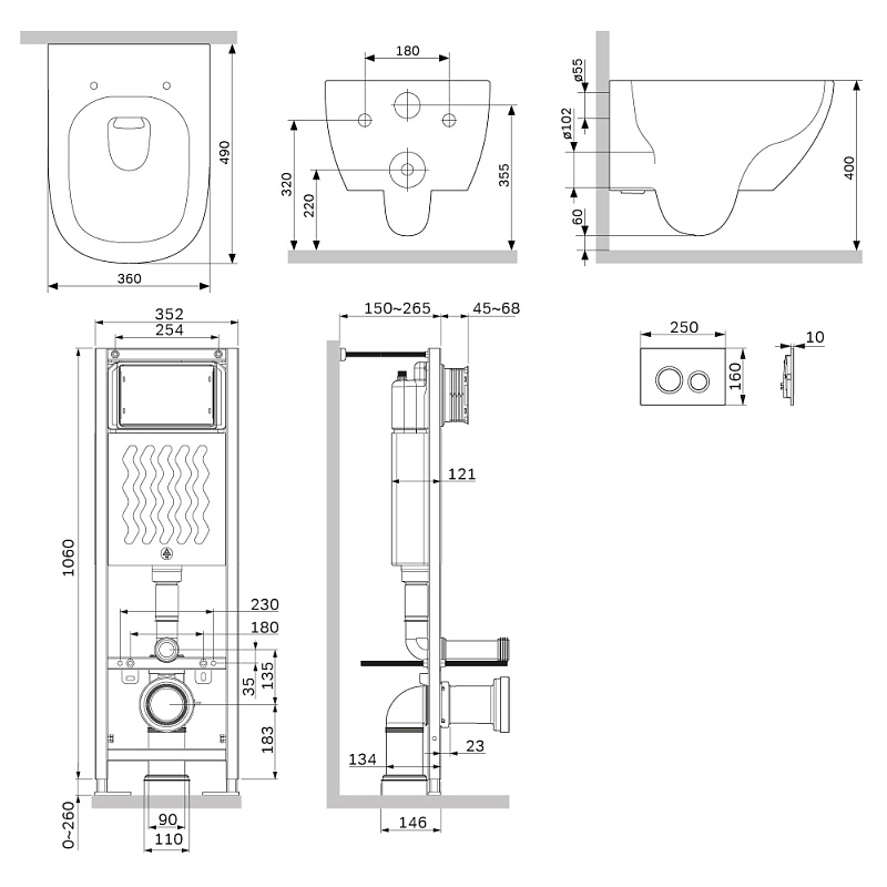 Унитаз подвесной безободковый с инсталляцией AM.PM Above IS110151.9X1900 сиденьем микролифт, механ. клавишей хром